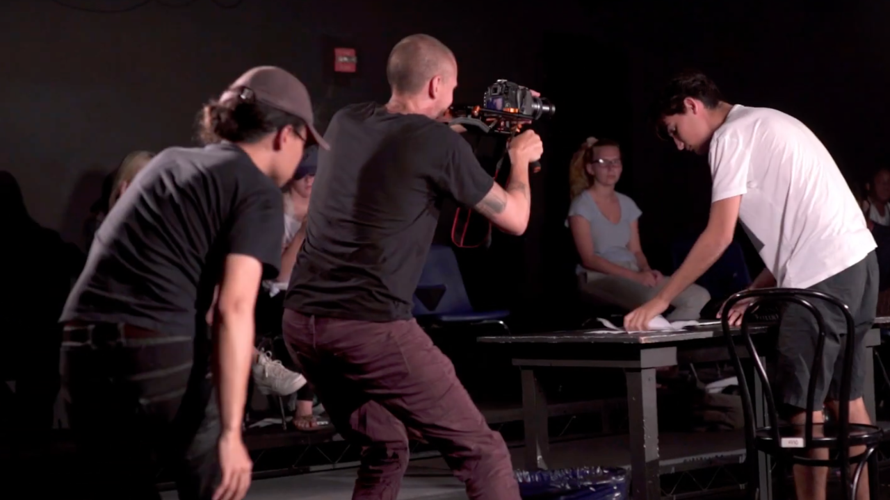 Pre-college acting student films a scene at LMU